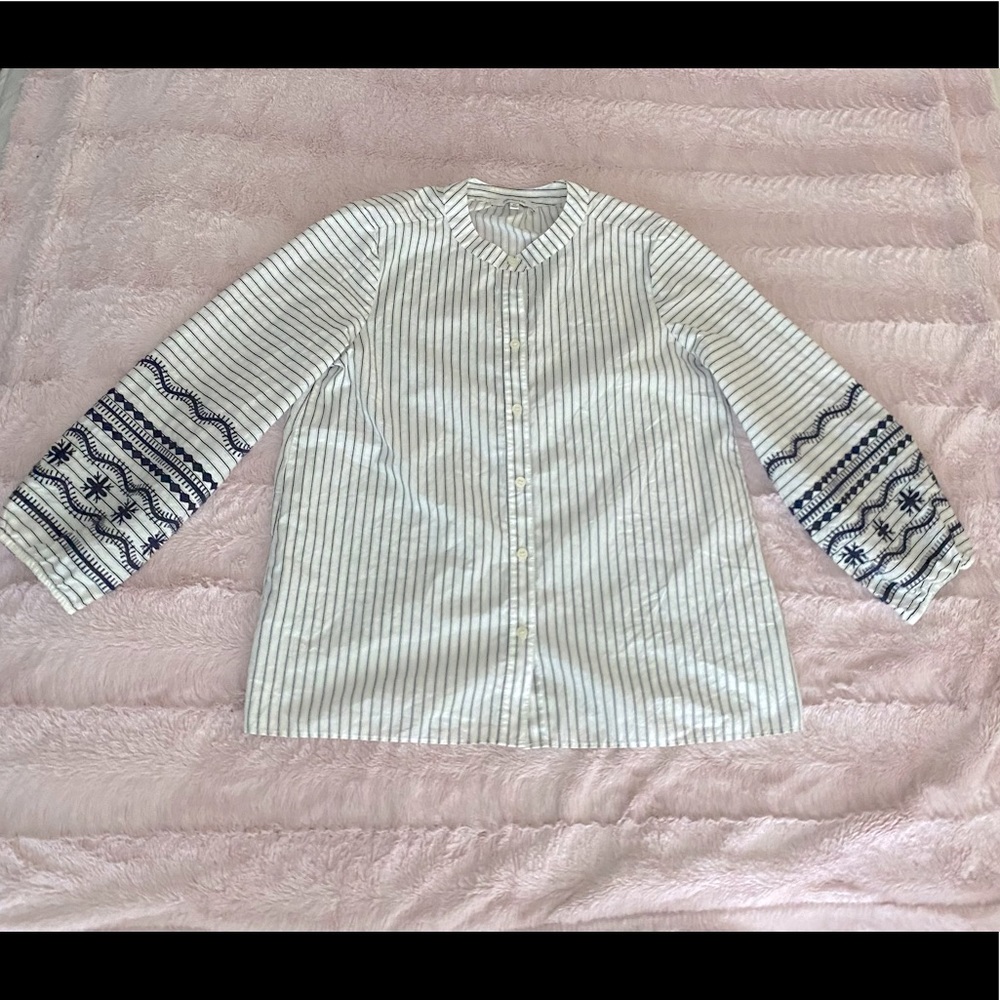 Madewell Embroidered Button Down Striped Shirt, XS